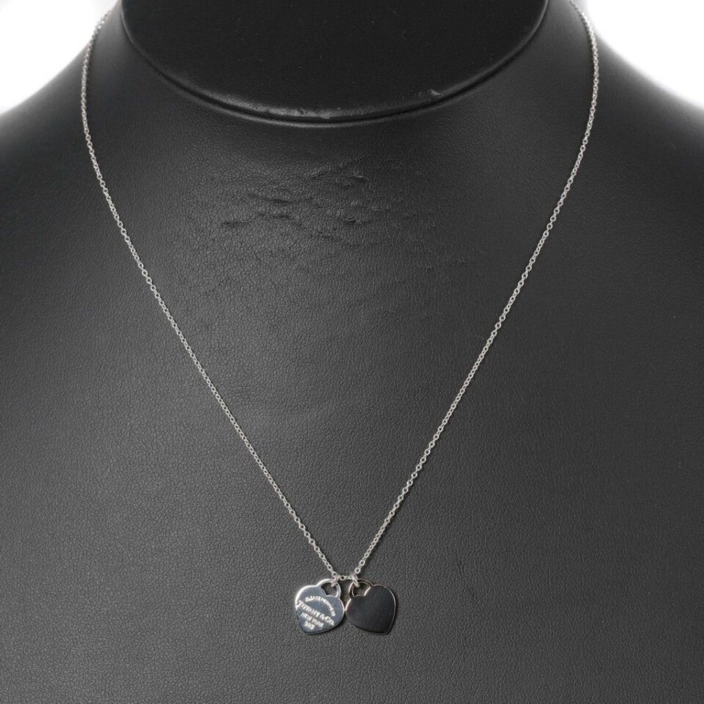 Tiffany&Co. Return To Double Mini Heart Tag Necklace Silver925/Rubedo Meta...